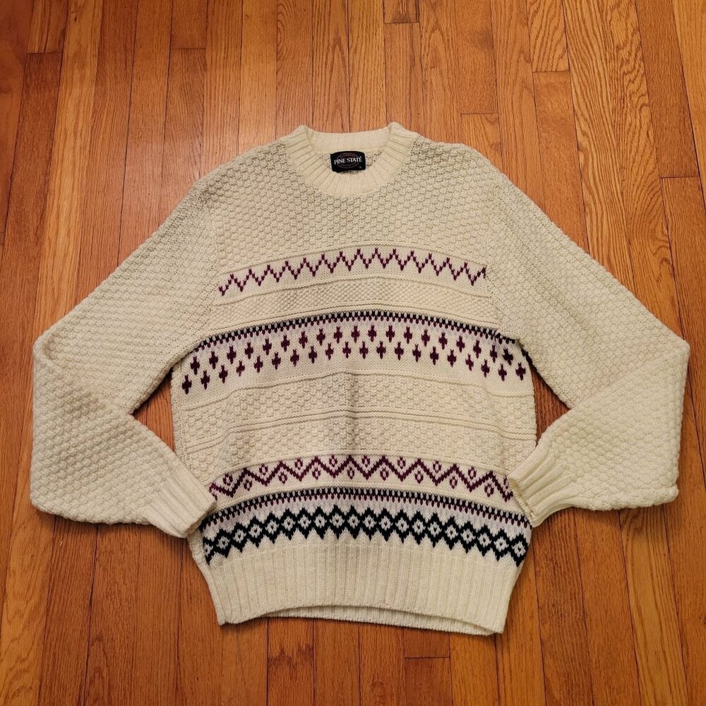 Pine State L‎ Cream Chunky Knit Sweater USA Vintage Grandpacore